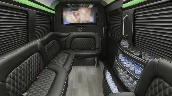 Interior of Charter Bus Company Oceanside's 14 Passenger Sprinter Limousine in Oceanside