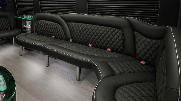 Interior of Charter Bus Company Oceanside's 18 Passenger Party Bus in Oceanside