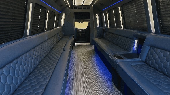 Interior of Charter Bus Company Vista's 20 Passenger Party Bus in Vista