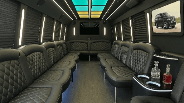 Interior of Charter Bus Company Vista's 28 Passenger Party Bus in Vista