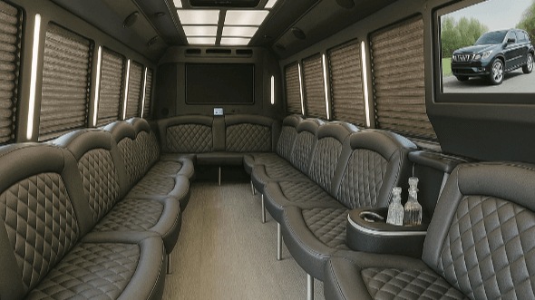 Interior of Charter Bus Company Encinitas's 50 Passenger Party Bus in Encinitas