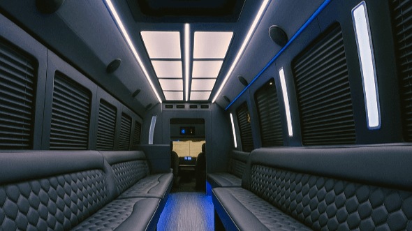 Interior of Charter Bus Company Escondido's 50 Passenger Party Bus in Escondido