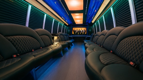 Interior of Charter Bus Company La Mesa's 50 Passenger Party Bus in La Mesa