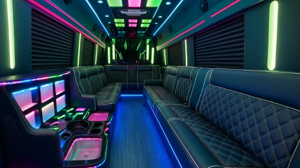 Interior of Charter Bus Company San Diego's 50 Passenger Party Bus in San Diego