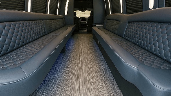 Interior of Charter Bus Company Vista's 50 Passenger Party Bus in Vista